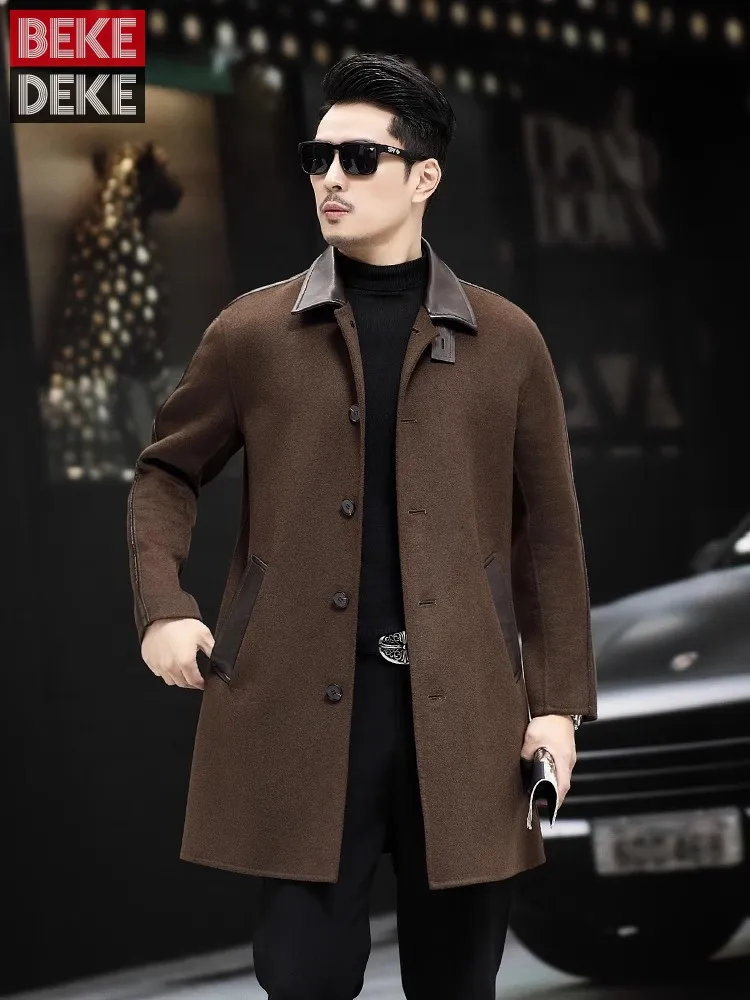 

Мужское шерстяное пальто, деловое повседневное приталенное однобортное пальто средней длины для осени и зимы