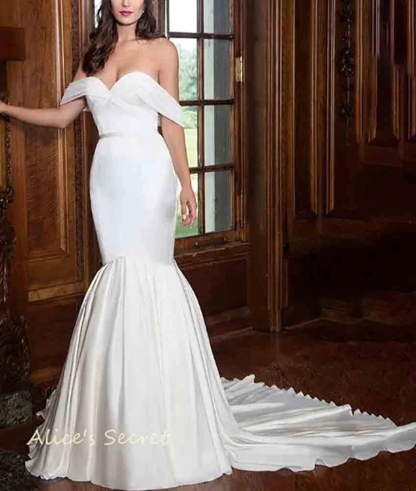 Mermaid Sexy Satin Chiffon Off-Shoulder Buttons Chapel Train Wedding Dress Robe de Mariée
Mermaid Sexy Satin Chiffon Off-Shoulder Buttons Chapel Train Wedding Dress Robe de Mariée
