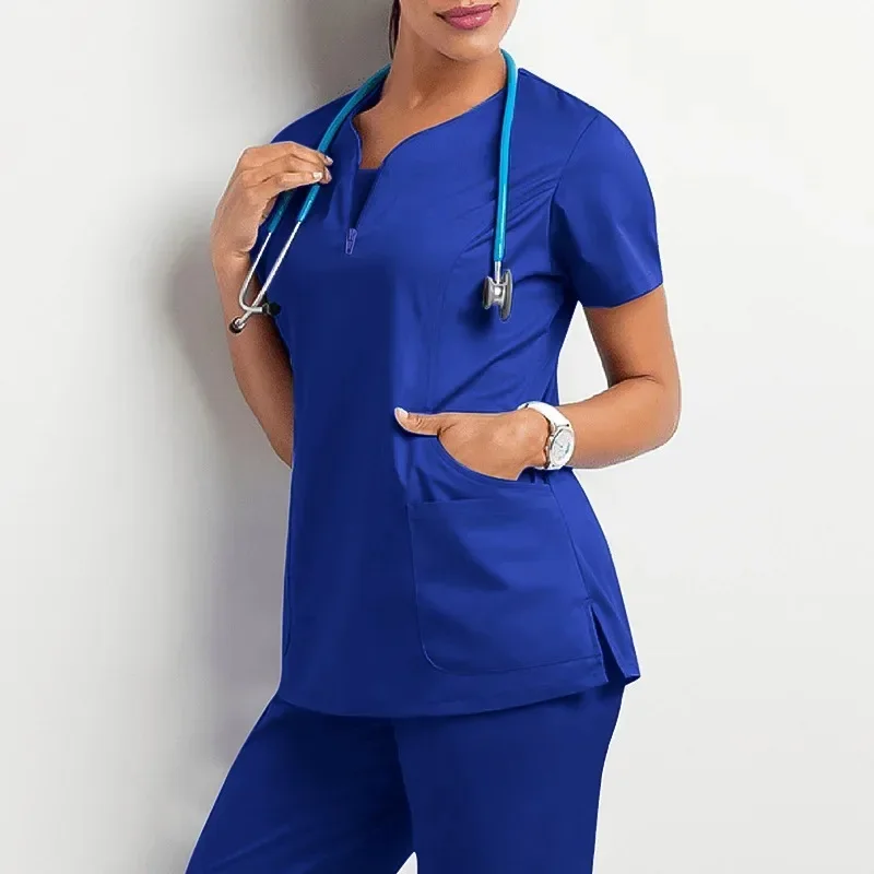 

위생복 Surgical Uniforms Scrub Set Medical Nurse Beauty Salon Workwear Clinical Scrubs Top + Pant Spa Doctor Nursing Tunic Suit