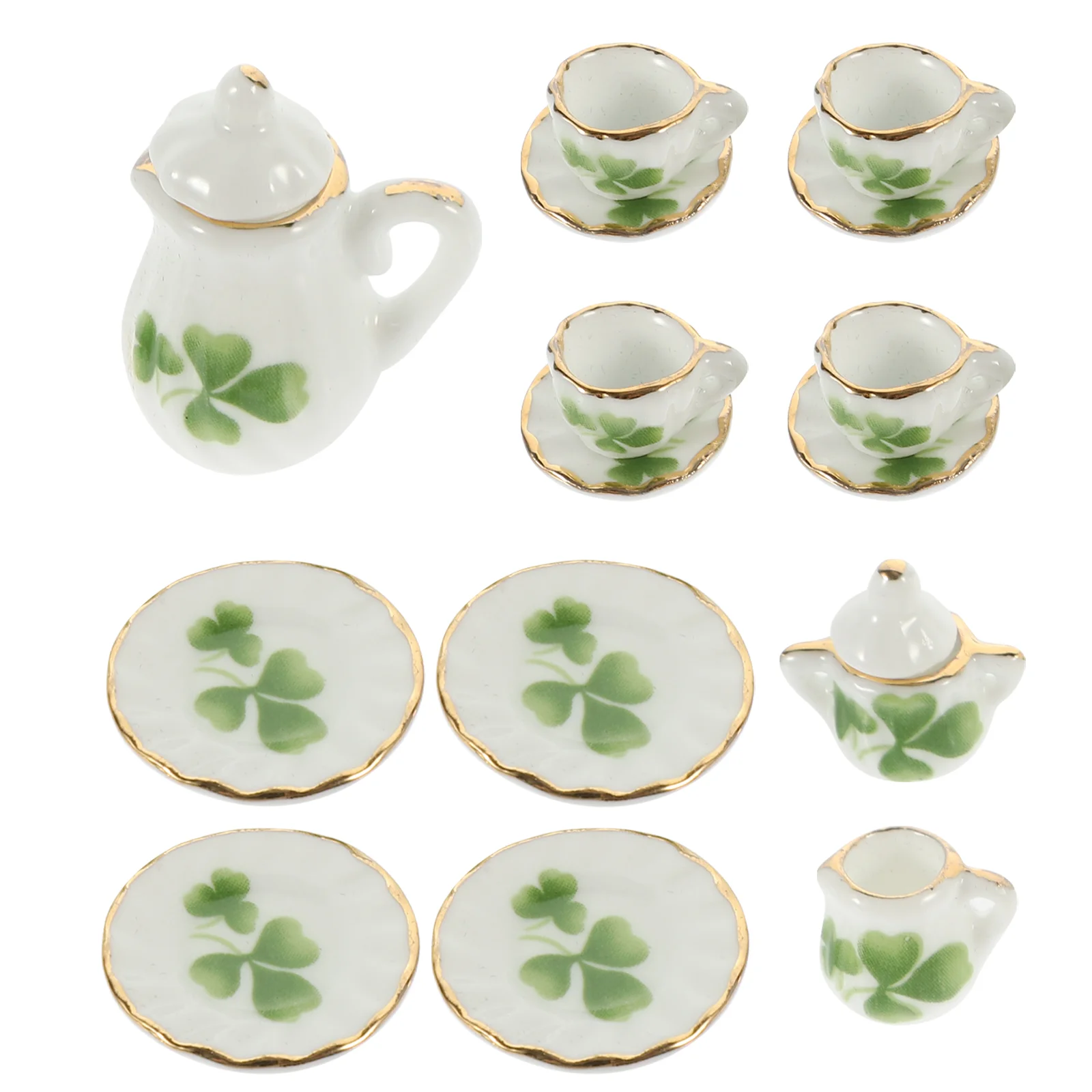 

House House Miniature Ceramics Tea Cup Set Dollhouse Tea Cup Mini Pattern Teapot Platter Saucer Sets Princess Tea Time Toy