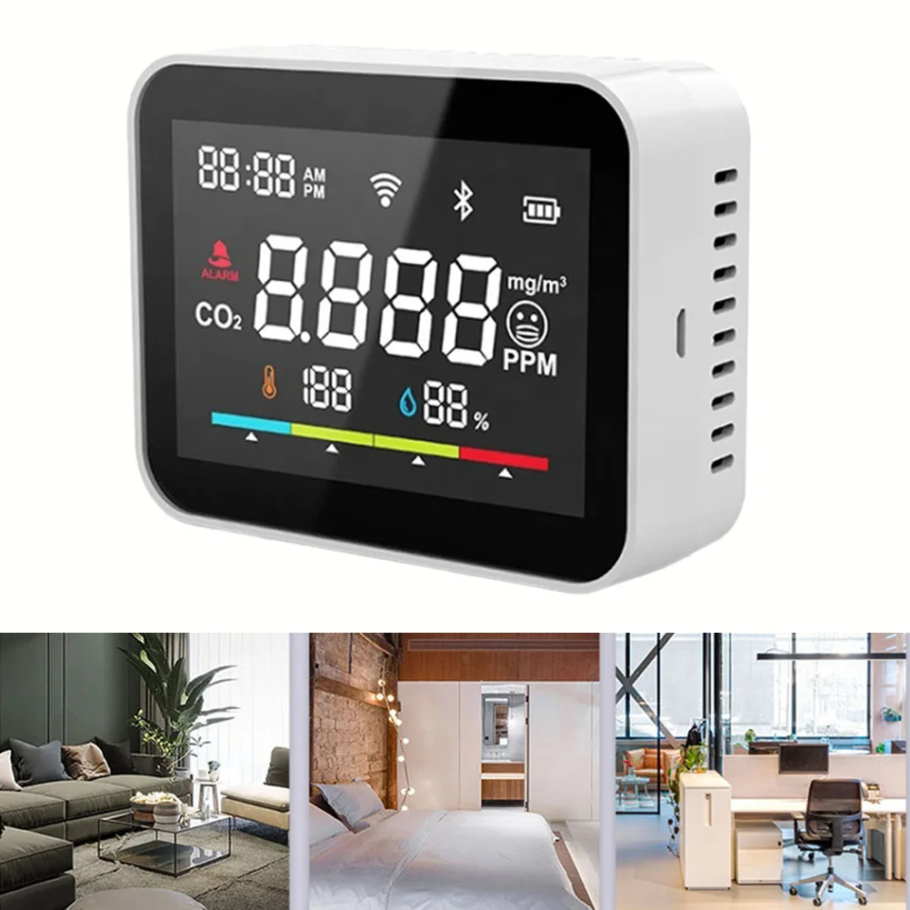 Смарт-детектор CO2 для Wi-Fi контроля качества воздуха Tuya, прибор для измерения температуры и влажности, CO2/температуры/влажности/времени
Смарт-детектор CO2 для Wi-Fi контроля качества воздуха Tuya, прибор для измерения температуры и влажности, CO2/температуры/влажности/времени