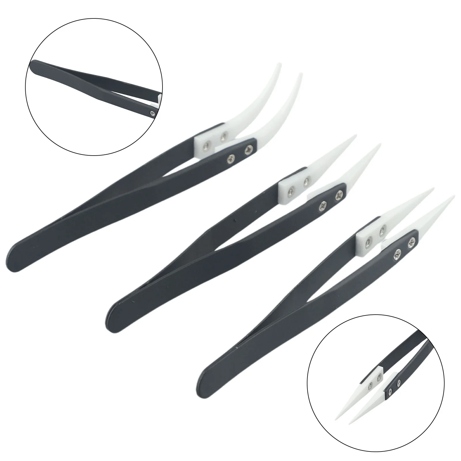 

3 Pcs Ceramic Reverse Tweezers Non-Conductive Anti-Static Heat Resistant Tweezers Little Curved/Big Curved/Straight Tweezer