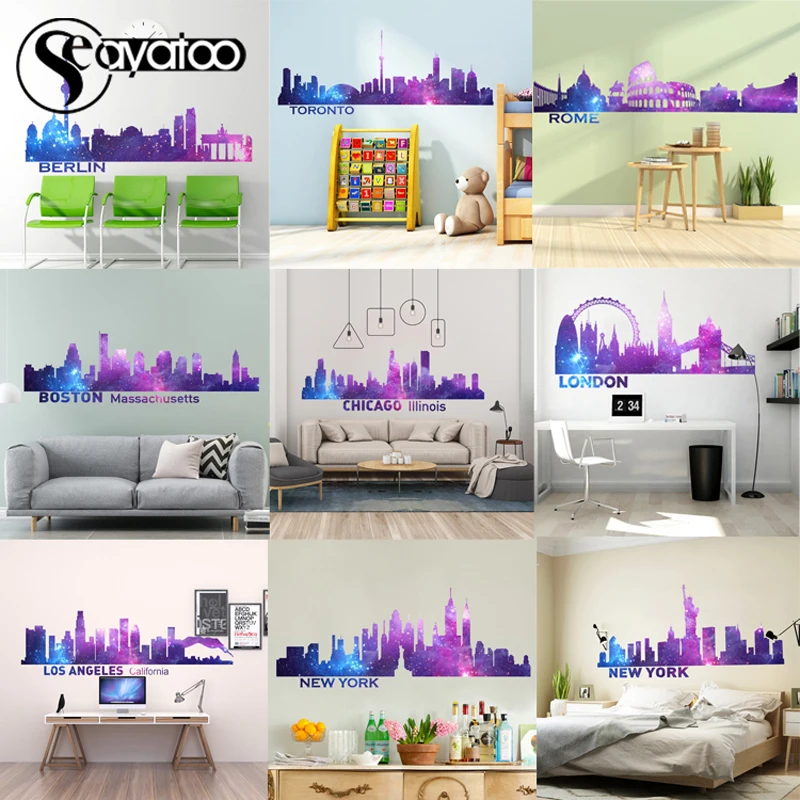 

City Silhouette Cityscape Vinyl Wall Sticker Decal Landscape Skyline Home Decor