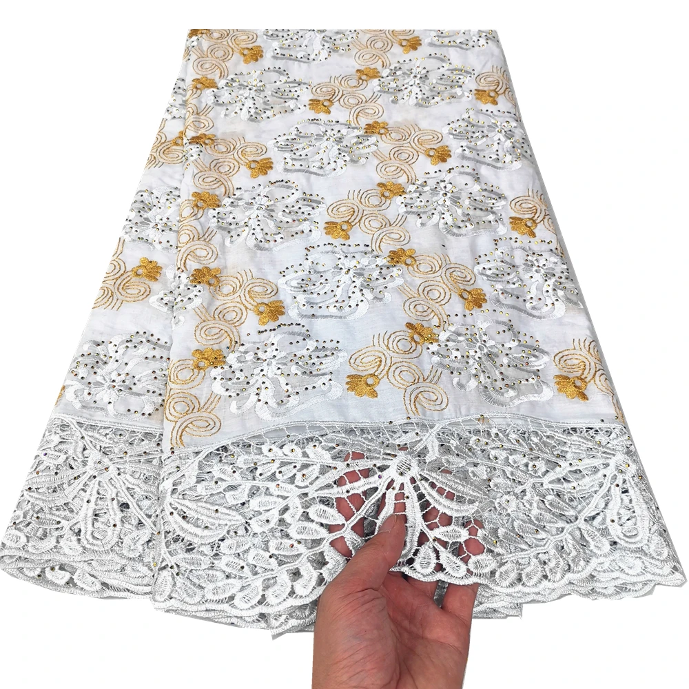 Best Selling White African Cotton Lace Fabric 5 Yards Embroidery Guipure Cord Lace Fabric For Party Dress Sewing With Stones
Best Selling White African Cotton Lace Fabric 5 Yards Embroidery Guipure Cord Lace Fabric For Party Dress Sewing With Stones