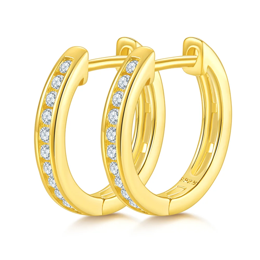 

HanYu Simple Style Small Huggie Hoop Earrings Elegant 925 Sterling Silver Melee Moissanite Diamond Circle Stud Earring For Party