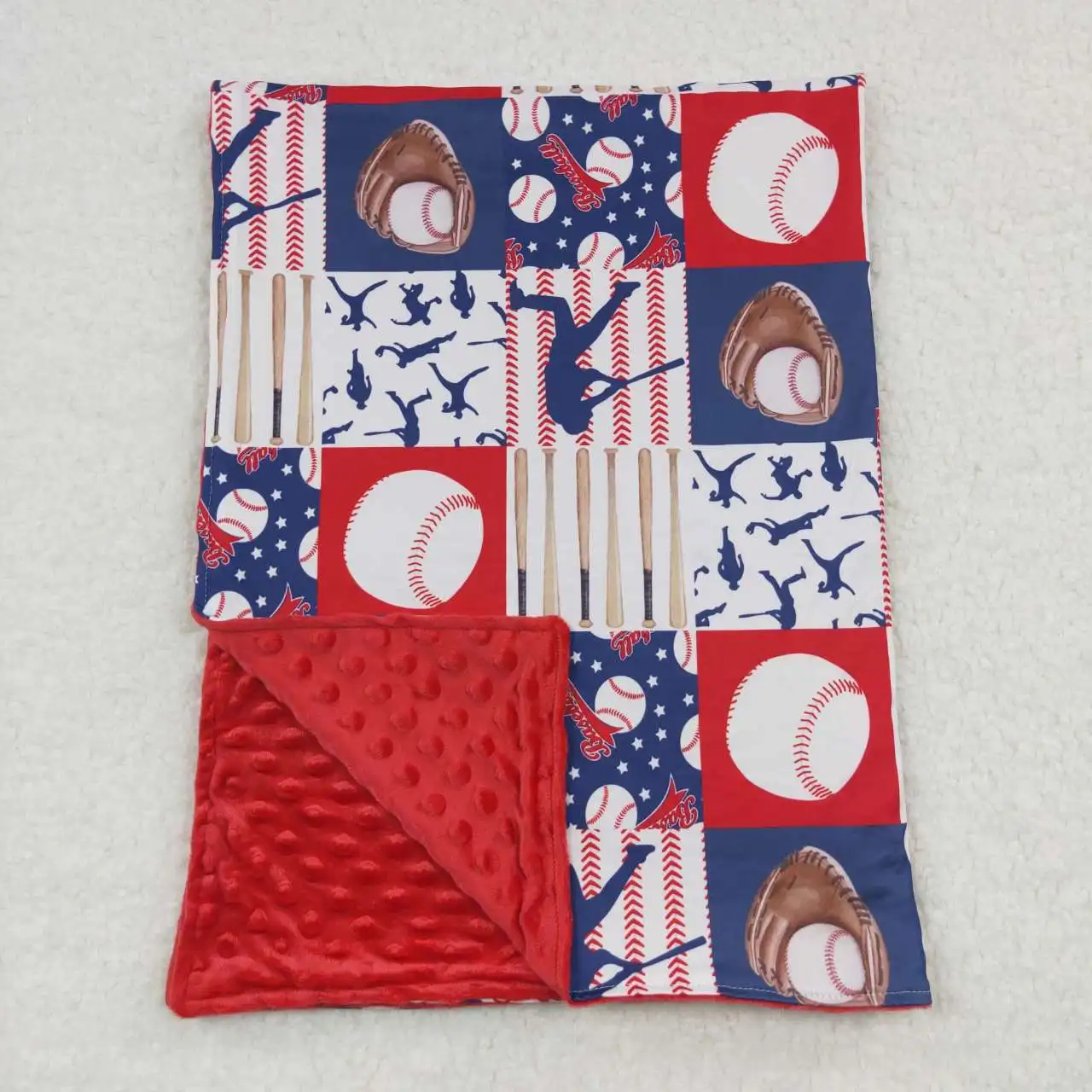 

N​ew Arrival Wholesale Patchwork Pattern Baseball Newborn Red Minky Swaddle Wraps Infants Soft Blankets