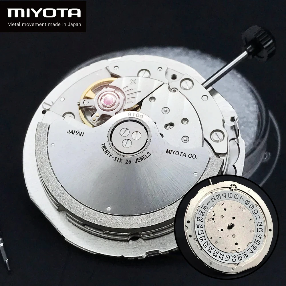 

MIYOTA 9100 Movement Japan Automatic Mechanical Movement Top Luxury Brand Watch Replace Movt Parts 26 Jewels White Datewheel