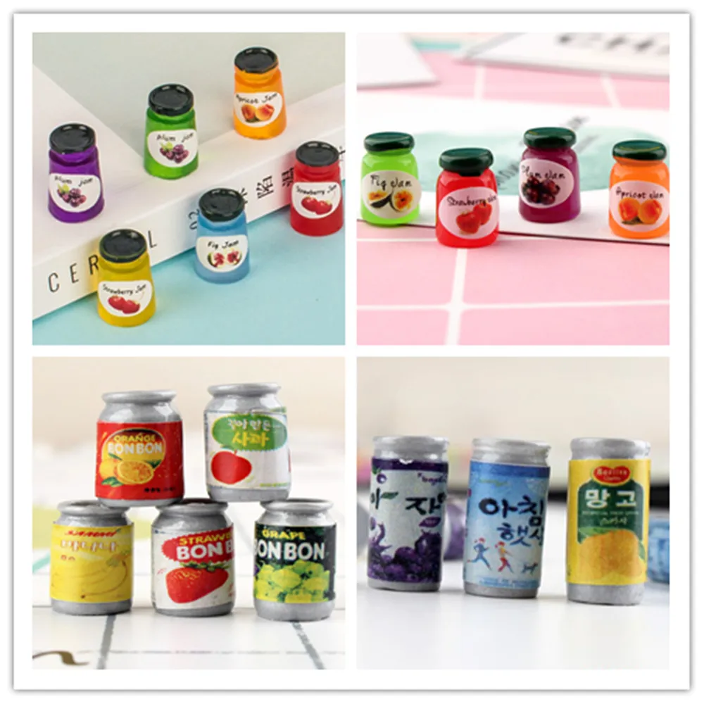 

100 Kawaii Mini Cartoon Dollhouse Bottle Miniatures Jam Drink Pendant Kitchen Accessory DIY Resin Craft Decoration Charm Crafts