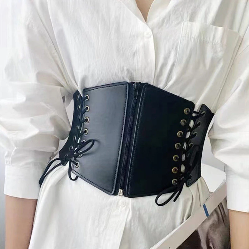 Women Waist Corset Belt Wide PU Leather Elastic Waist Belt Female Vintage Tie-up Solid Zipper Corset Cummerbunds DIY Belt Girdle
Women Waist Corset Belt Wide PU Leather Elastic Waist Belt Female Vintage Tie-up Solid Zipper Corset Cummerbunds DIY Belt Girdle