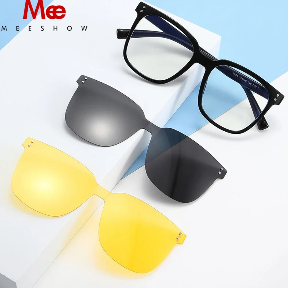 

Мужские и женские очки для близорукости Meeshow, поляризационные солнцезащитные очки 2 в 1 с магнитным зажимом, оптические линзы по рецепту