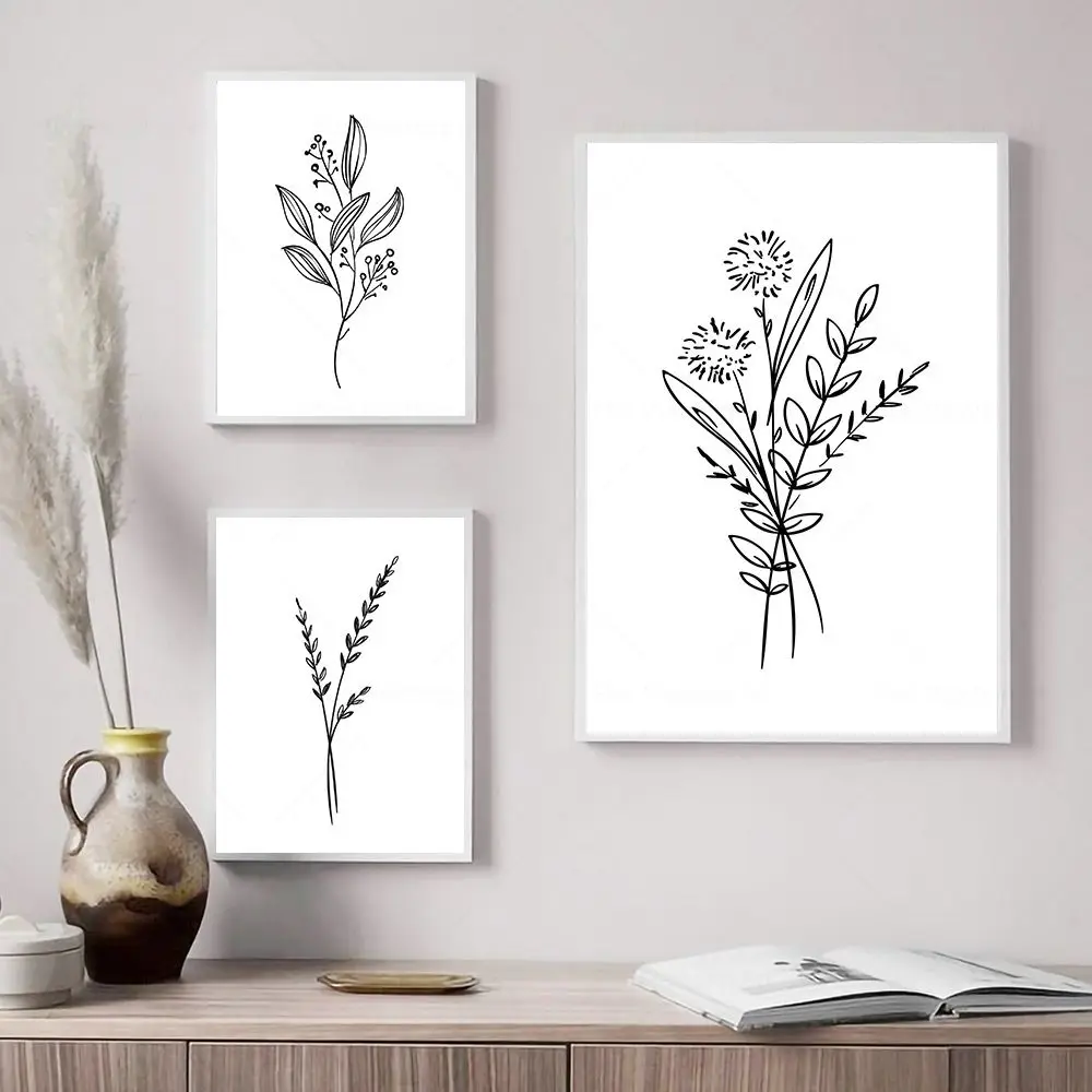 

Abstract Line Draw Flower Minimalist Wall Art Canvas Painting Nordic Posters And Prints Wall Pictures For Living Room Home Decor