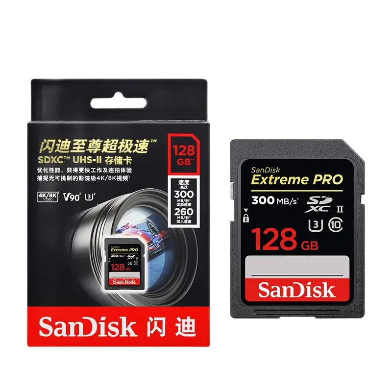 

SanDisk 64GB Sd Card Up to 300M/s 128GB placa de video U3 UHS-II High Speed SDXC Card C10 SDHC Card Class 10 Memory Card