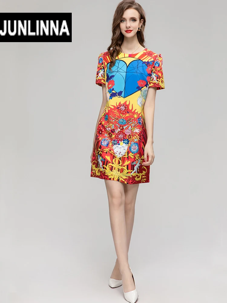 JUNLINNA Fashion Designer Summer Women Dress O-Neck Short Sleeve Elegant Printing and Rhinestone Beading Mini Vestidos
JUNLINNA Fashion Designer Summer Women Dress O-Neck Short Sleeve Elegant Printing and Rhinestone Beading Mini Vestidos