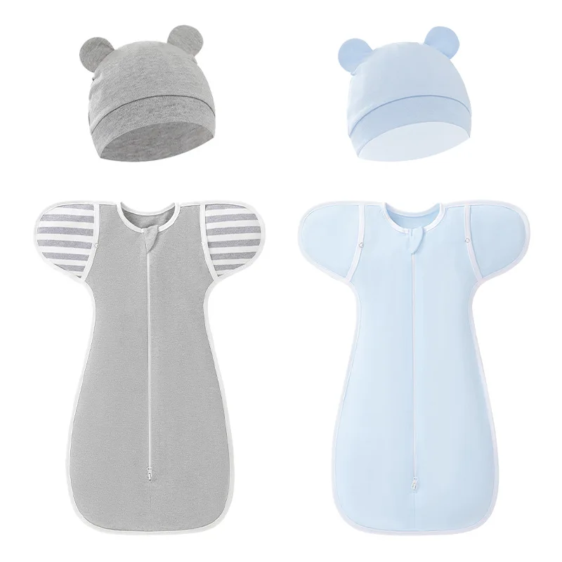 

Newborn Baby Sleeping Bags Cotton Anti-shock Sleepsacks Wrap Bonnet Hat Set Cartoon Print Infant Swaddle Blanket Baby Stuff 0-6M