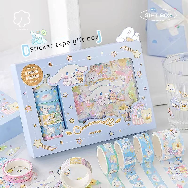 

Sanrio Kuromi Cinnamoroll Melody Stickers Gift Box Kawaii Anime Hand Account Guka Decoration DIY Sticker Girls Kids Toys