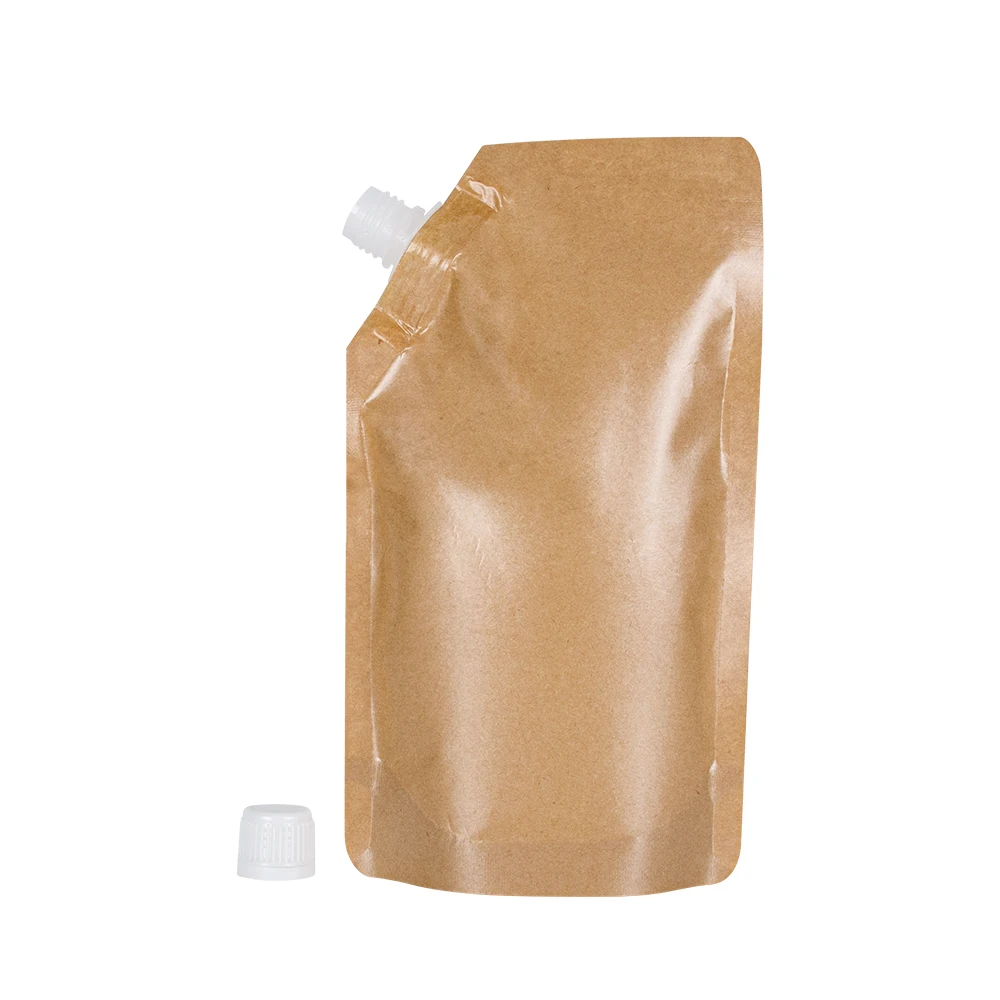 

100PCS 250ml 500ml Juice Biodegradable Spout Pouch Stand Up Kraft Paper Liquid Packaging Summer Ice Cold Drink Pouch Portable