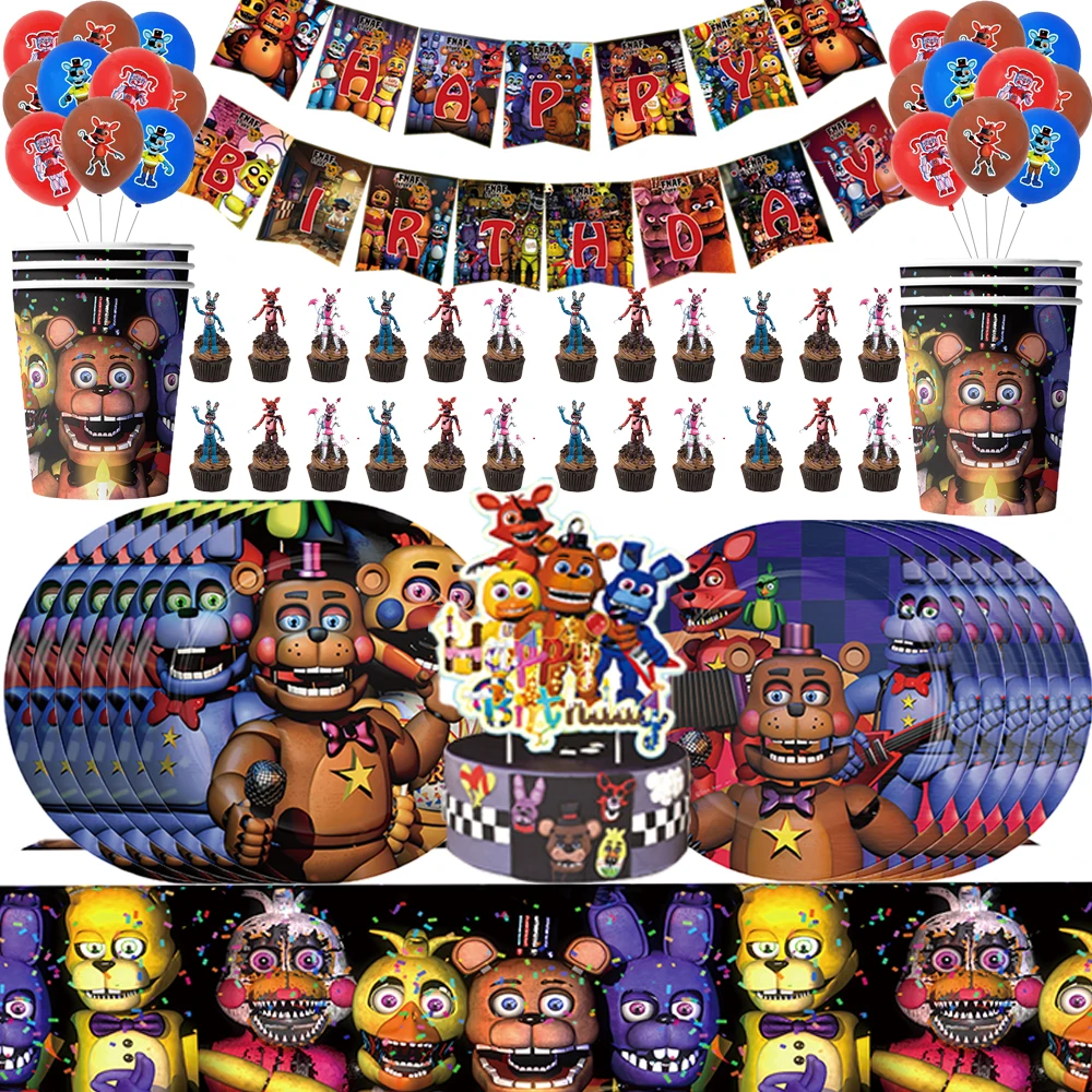FNAF Five Nights Freddyed Birthday Party Decorations Disposable Tableware Cup Plate Napkin Banner for Kids Baby Shower Supplies
FNAF Five Nights Freddyed Birthday Party Decorations Disposable Tableware Cup Plate Napkin Banner for Kids Baby Shower Supplies