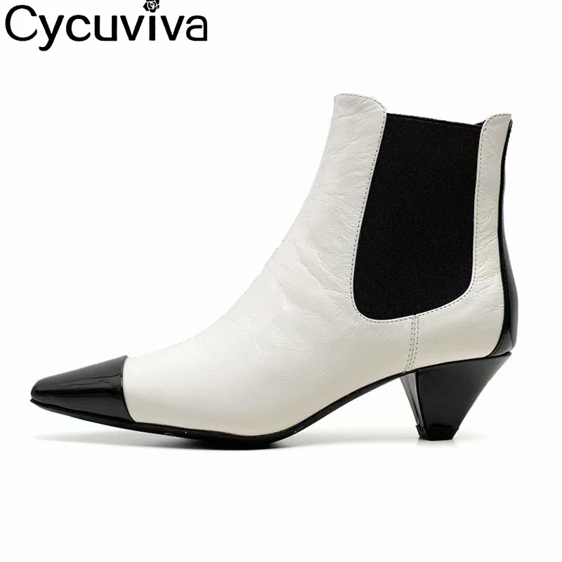 Designer Pointy Toe Ankle Boots For Women Genuine Leather Patchwork White Short Booties Autumn Fashion Party Chelsea Boots Woman 
Designer Pointy Toe Ankle Boots For Women Genuine Leather Patchwork White Short Booties Autumn Fashion Party Chelsea Boots Woman