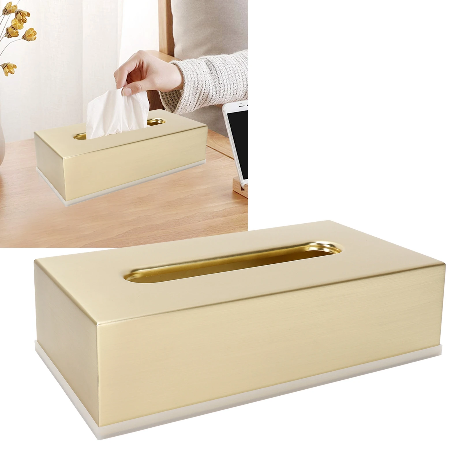 

Gold Tissue Box Innovative Rectangular 304 Stainless Steel Napkin Paper Holder Container