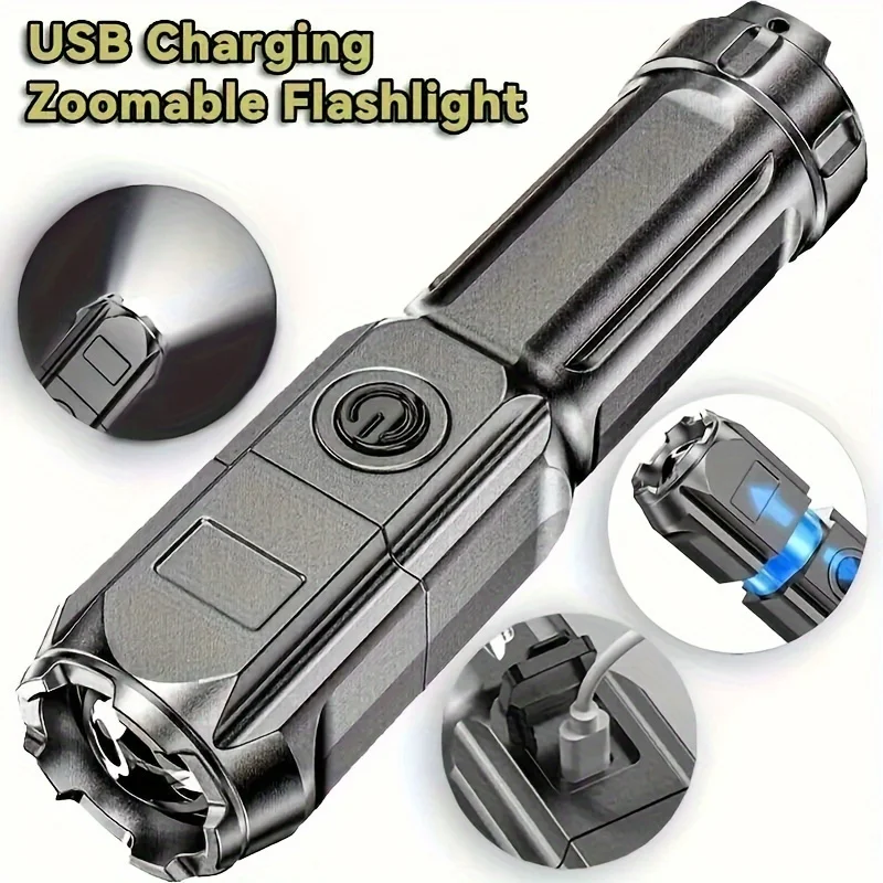 

Portable LED Flashlights Usb Ultra Bright Torch Camping Light Mode waterproof Zoomable Use Battery Outdoor Tools