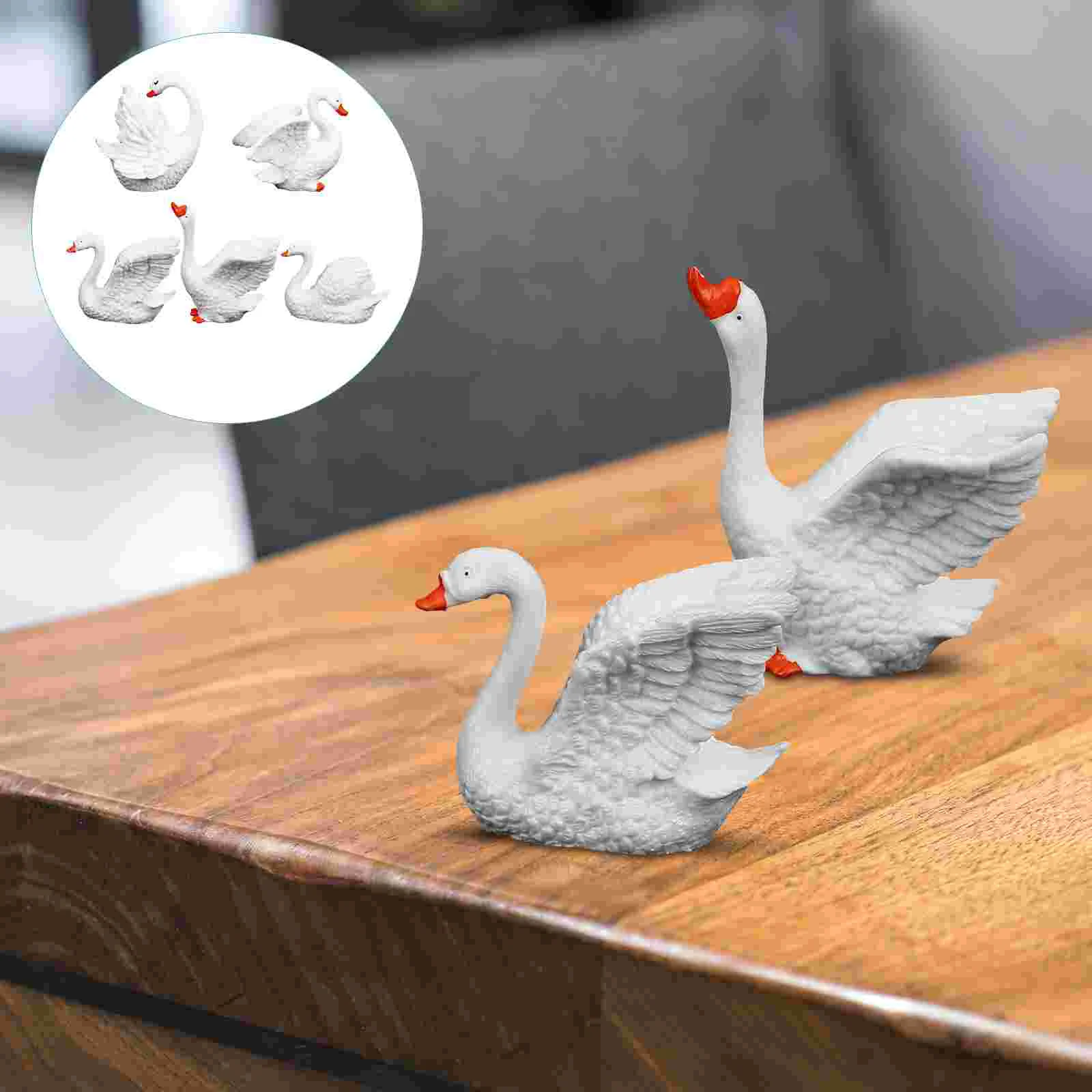 

5 Pcs White Swan Ornament Miniature Decor Resin Crafts Desktop Synthetic Lovers Models