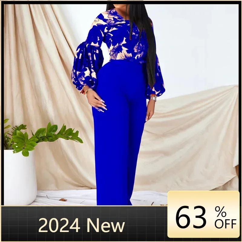 

Женский костюм из 2 предметов, рубашка с цветочным принтом и брюки, пикантная Повседневная элегантная одежда для поездок, широкие брюки со шнуровкой, новинка 2024