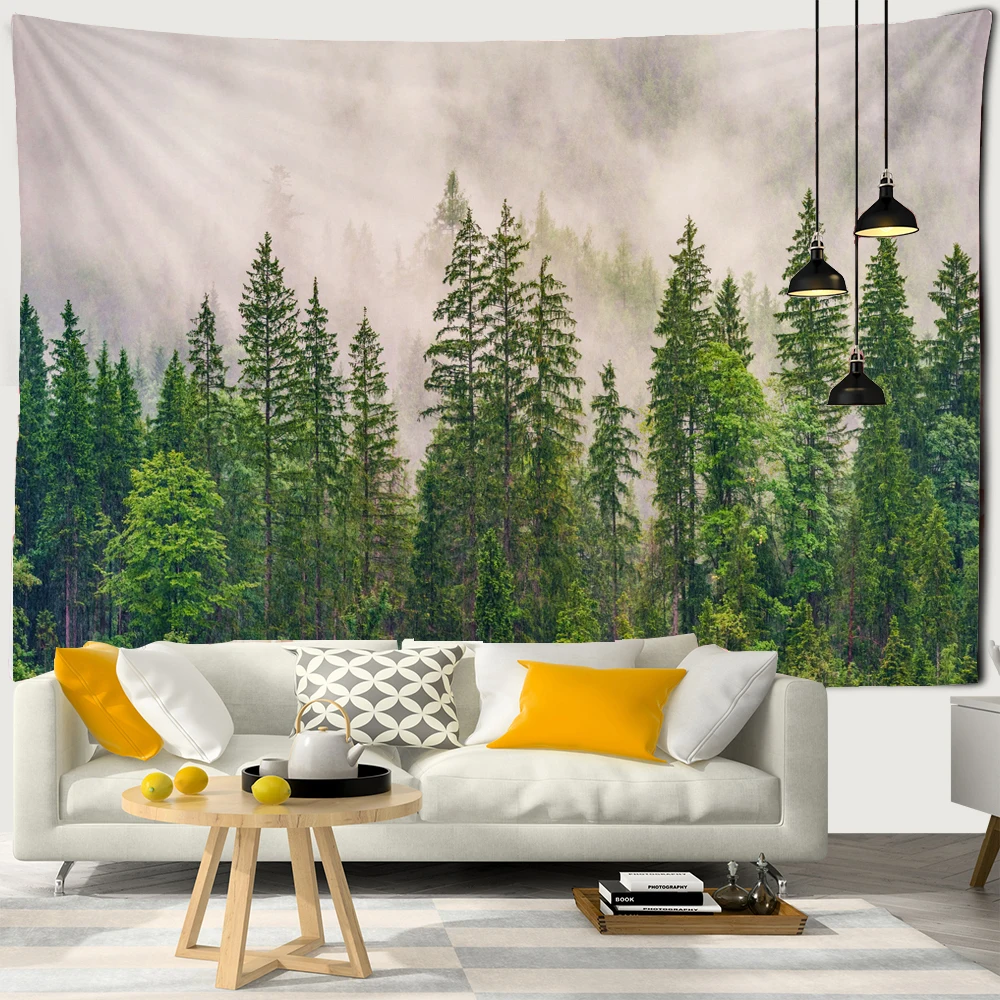 

Misty Forest Tree landscape Printed Large Wall Tapestry Hippie Wall Hanging Bohemian Wall Tapestries Mandala Wall Art Decor