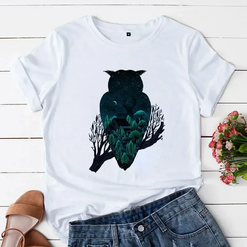 

Owl Photographic Print Tshirt Female Tee Tops Retro Anime Tshirt Top Ladies Clothing 2024 Women Aesthetic Kawaii Graphic T Shirt