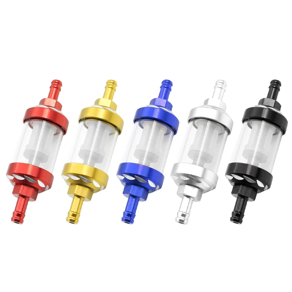 

8mm/0.31" CNC Aluminum Alloy Glass Motorcycle Gas Fuel Gasoline Oil Filter Moto Accessories for ATV Dirt Pit Bike Motocross