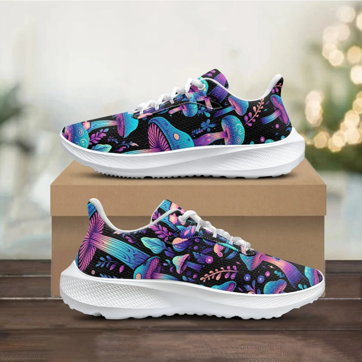 

Cartoon Color Mushroom Print Shoes Casual Women Sneaker Damping Wear-resistant Lacing Footwear Comfortable Sport Vulcanized Shoe