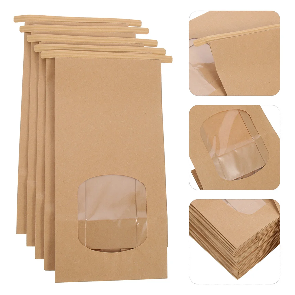 

50 Pcs Baking Paper Bag Bread Bakery Bags with Window Small Candy Kraft Back Sandwich Cookie for Homemade Cookies Brown Pouches