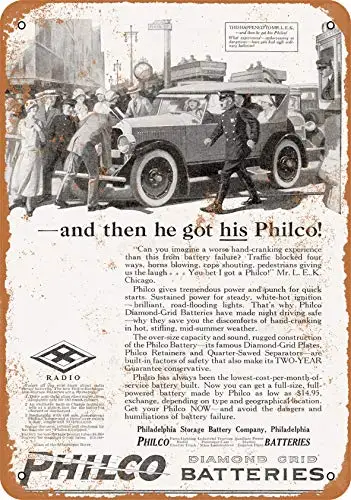 Metal Sign - 1924 Philco Diamond Grid Car Batteries - Vintage Look Wall Decor for Cafe Bar Pub Home Beer Decoration Crafts
Metal Sign - 1924 Philco Diamond Grid Car Batteries - Vintage Look Wall Decor for Cafe Bar Pub Home Beer Decoration Crafts