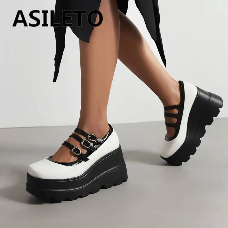 ASILETO Gothic Women Pumps Square Toe Wedges 9cm Double Platform 5cm Buckle Strap Mixed Color Plus Size 41 42 43 Leisure Shoes 
ASILETO Gothic Women Pumps Square Toe Wedges 9cm Double Platform 5cm Buckle Strap Mixed Color Plus Size 41 42 43 Leisure Shoes