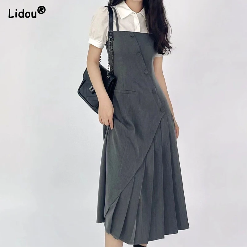 Sleeveless Summer Thin Dresses Casual Knee Skirts Simplicity Pleated Patchwork Solid Color Button Asymmetrical Women's Clothing
Sleeveless Summer Thin Dresses Casual Knee Skirts Simplicity Pleated Patchwork Solid Color Button Asymmetrical Women's Clothing