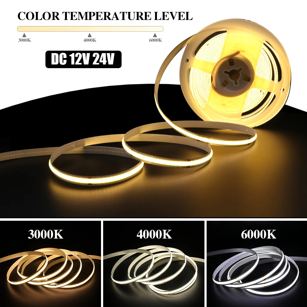 DC 12V 24V COB Strip 320Leds/M RA90 Width 8MM Warm/Natrual White High Density Flexible Ribbon Rope FOB LED Strip Light
DC 12V 24V COB Strip 320Leds/M RA90 Width 8MM Warm/Natrual White High Density Flexible Ribbon Rope FOB LED Strip Light
