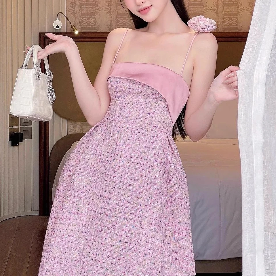 Pink Dress for Women Summer Evening Party Elegant Women's Clothing Sleeveless Runway Design Vintage Vestido Strap 
Pink Dress for Women Summer Evening Party Elegant Women's Clothing Sleeveless Runway Design Vintage Vestido Strap