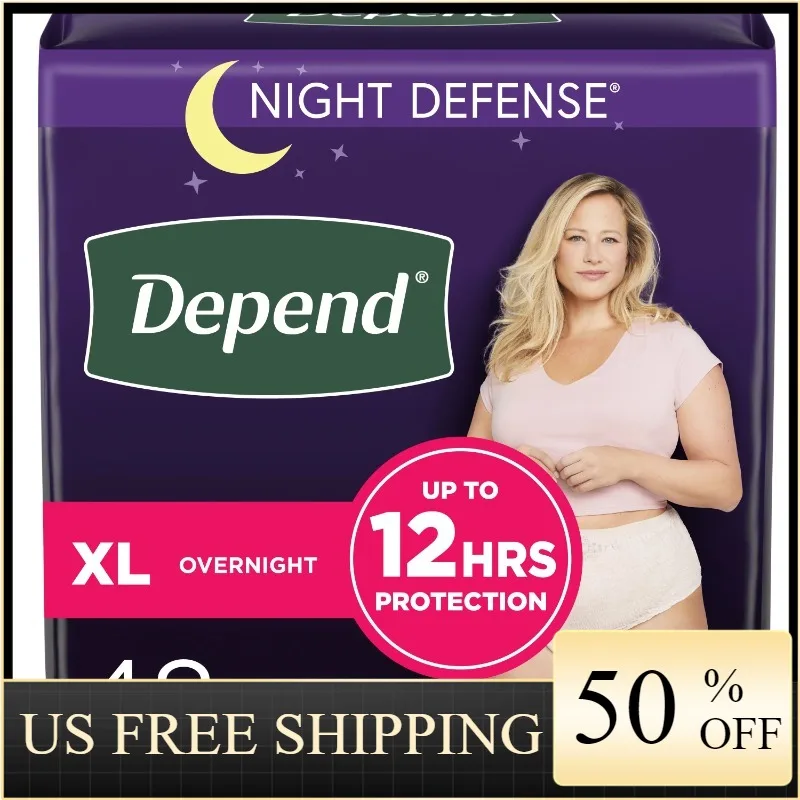 

Depend Night Defense Adult Incontinence Underwear for Women, Overnight, XL, Blush, 48Ct