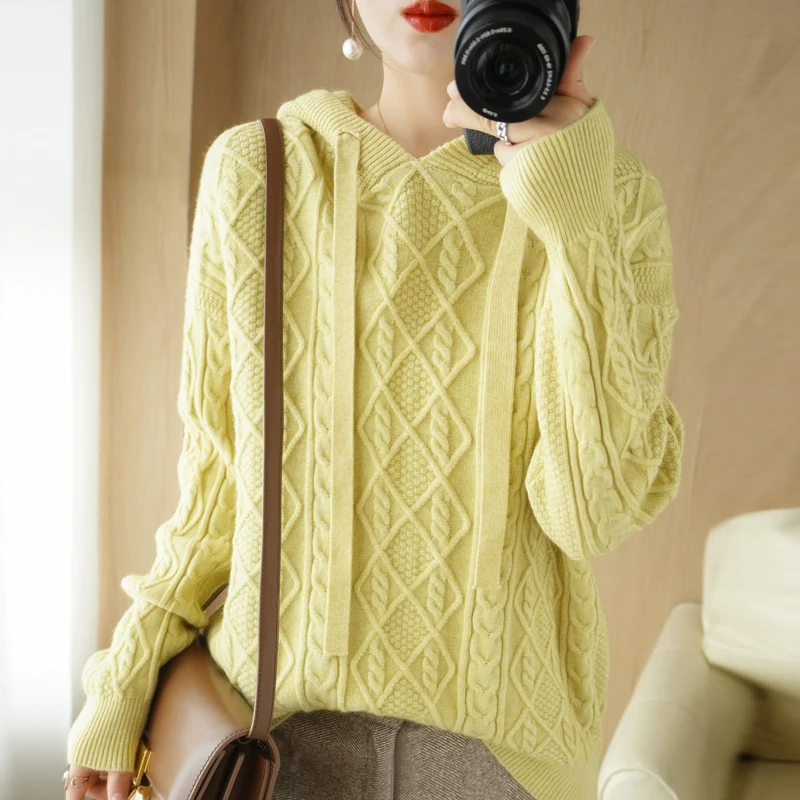 Solid Color Twist Hooded Sweater Women's Loose Autumn And Winter Clothes New Loose Fashion Joker Knitted Shirt Top
Solid Color Twist Hooded Sweater Women's Loose Autumn And Winter Clothes New Loose Fashion Joker Knitted Shirt Top