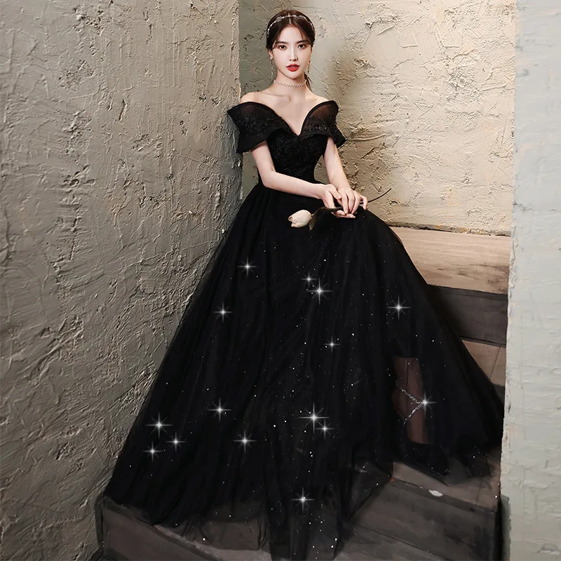 

Off The Shoulder 2024 New Simple Princess Evening Dress Banquet V-neck Lace Sequined A-line Quinceanera Dress Vestido De Novia