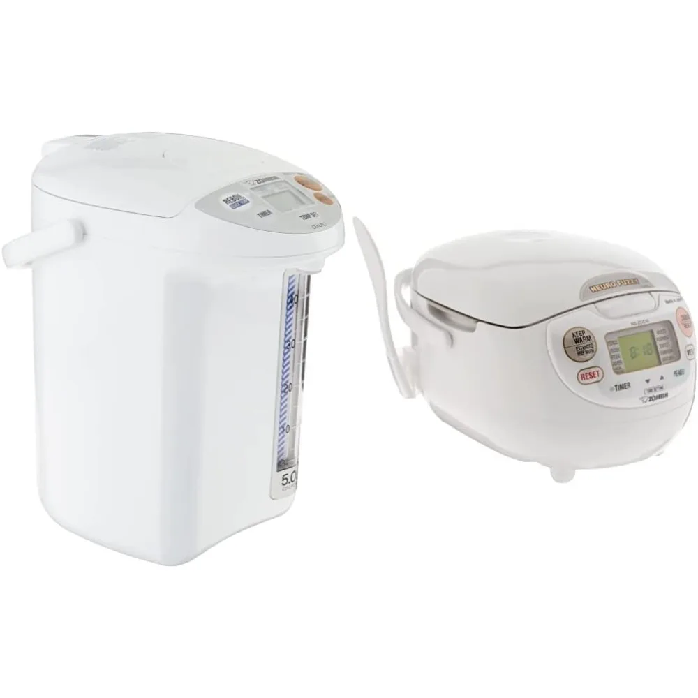 

Zojirushi Micom Water Boiler and Warmer, 169 oz/5.0 L, White & NS-ZCC10 Neuro Fuzzy Rice Cooker, 5.5-Cup, White