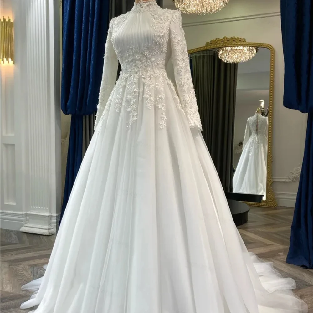 Elegant Muslim Wedding Gown for Bride 2024 Appliques Flowers Arabic Dubai Long Sleeves Bridal Dress Tulle Robe De Mariage
Elegant Muslim Wedding Gown for Bride 2024 Appliques Flowers Arabic Dubai Long Sleeves Bridal Dress Tulle Robe De Mariage