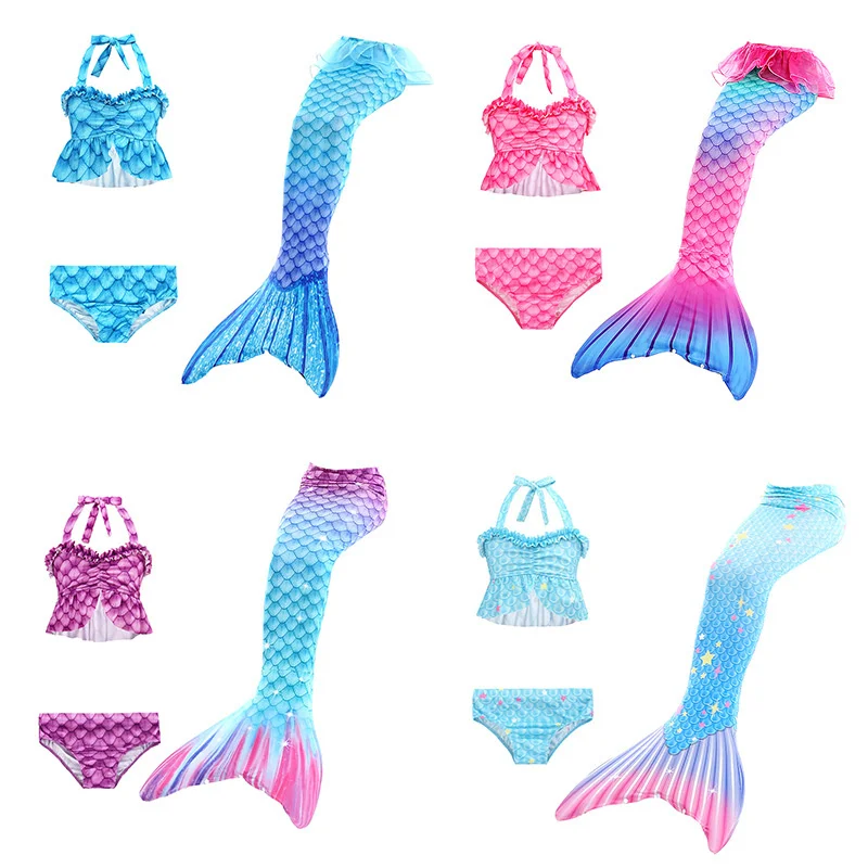 

Mermaid Swimsuits Outfits Sexy 3Pcs Fashion Swimwear Set New Girls Suspenders Bikini Beachwear Baby Clothes 2-5 Years