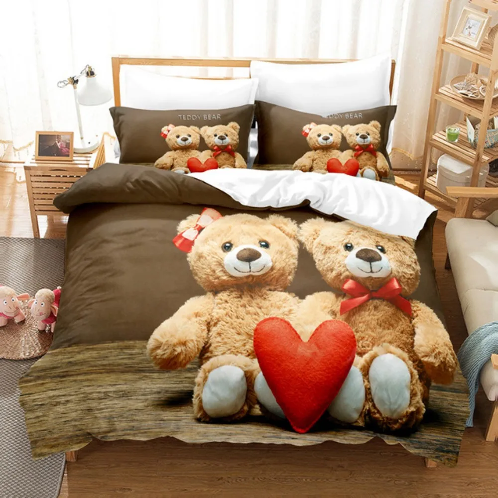 

Cartoon Bears Bedding Set Cute Teddy Bear 200x200 Duvet Cover Set Pillowcases Queen Single Double Size Bed Linen For Kids Lovers