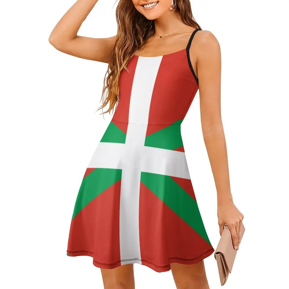 

Flag of The Basque Country Classic Exotic Woman's Clothing Women's Sling Dress Humor Parties Suspender Dress