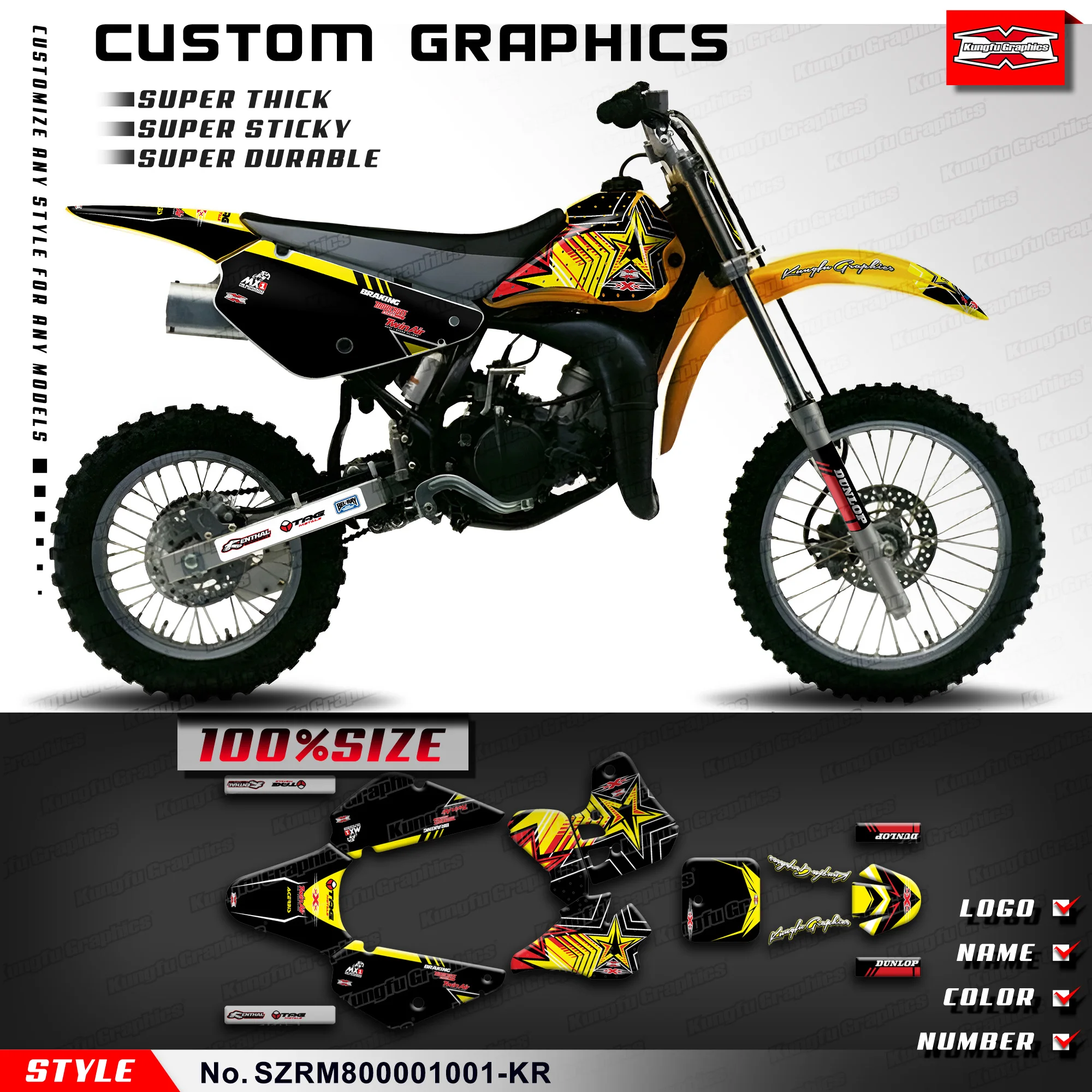 KUNGFU, графические наклейки для мотоцикла, виниловые наклейки для Suzuki RM 80 2000-2001, SZRM800001001-KR
KUNGFU, графические наклейки для мотоцикла, виниловые наклейки для Suzuki RM 80 2000-2001, SZRM800001001-KR