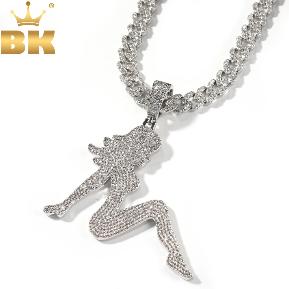 

TBTK Sexy Lady Pendant Necklace Full Iced Out Cubic Zirconia Charm Tennis Necklace Fashion Hiphop Jewelry For Women Gift