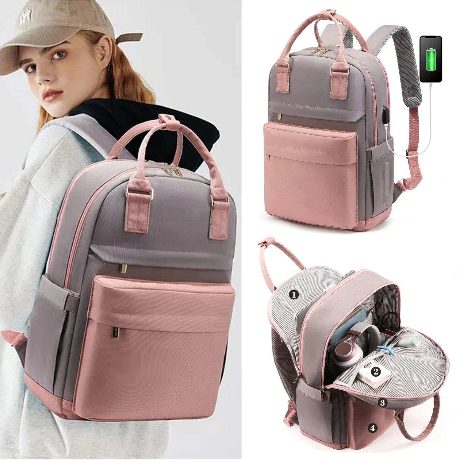 

Женский дорожный рюкзак, Модная легкая сумка для ноутбука с USB-зарядкой, школьные ранцы для девочек, Многофункциональные чемоданы