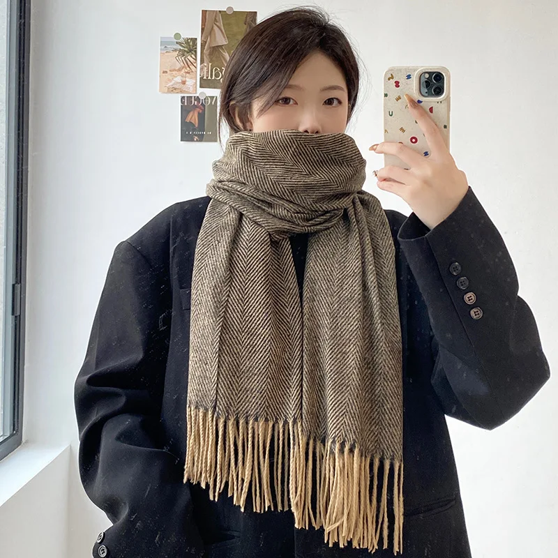 

Luxury Solid Women Scarf Winter Cashmere Pashmina Shawls Warm Lady Blanket Wraps Bufanda Scarves Tassel Neck Echarpe 2024 N40