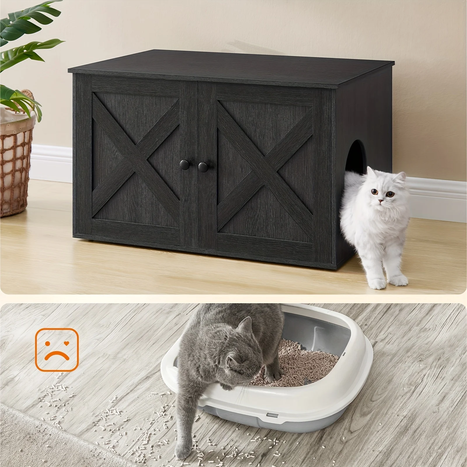 

Cat Litter Box Enclosure, Litter Box Furniture Hidden With Removable Divider, Indoor Cat House, End Table, 31.5 X 20.9 X 19.7 In