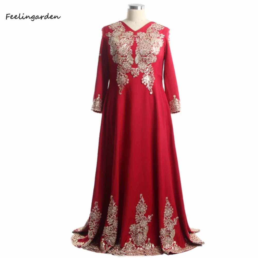 Feelingarden Evening Dress Burgundy Jersey Golden Appliques V-neck A-Line Floor length Elegant Plus Size Lady Party Dresses K341
Feelingarden Evening Dress Burgundy Jersey Golden Appliques V-neck A-Line Floor length Elegant Plus Size Lady Party Dresses K341